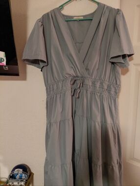 Kings Road Light Slate Blue Tiered V-Neck Maxi Dress